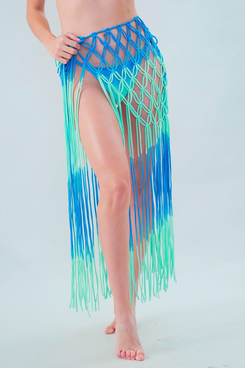 Aurora Beach Macrame Skirt - Blue & Aqua Gradient