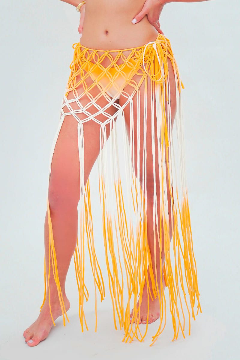 Aurora Beach Macrame Skirt - Orange & White Gradient