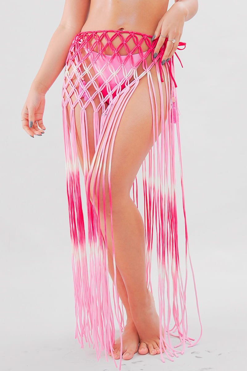 Aurora Beach Macrame Skirt - Pink & White Gradient